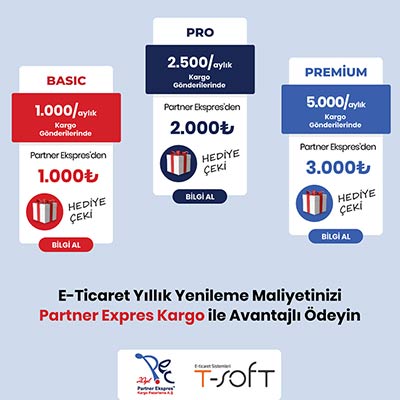 Partner Ekspres Kargo'dan T-Soft Kullanıcılarına
Hediye Çeki Fırsatı!
